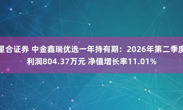 星合证券 中金鑫瑞优选一年持有期：2026年第二季度利润804.37万元 净值增长率11.01%
